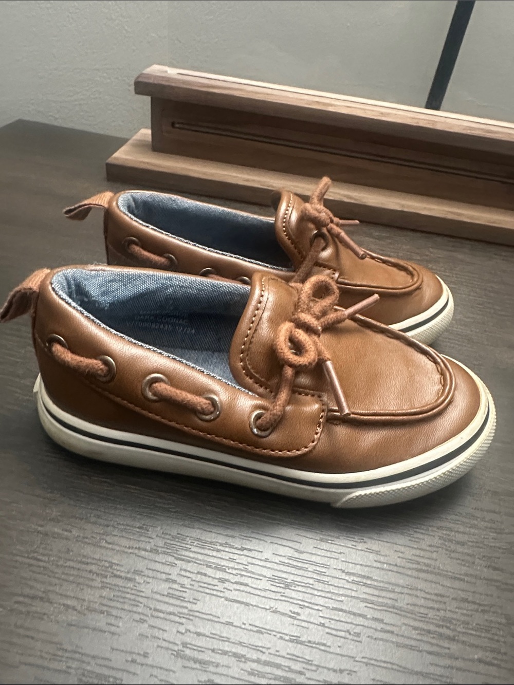 Old Navy Kids Tan Boat Shoes with Blue Lining